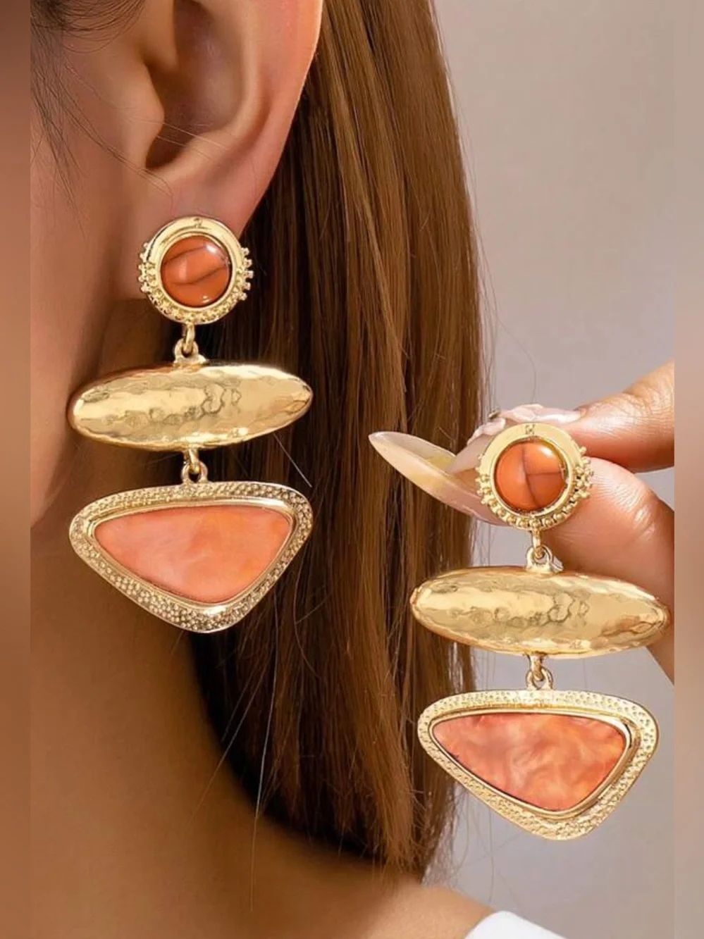 Gold & Coral Drop Earrings A1516